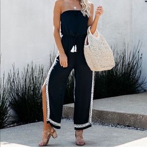 Vici Surf Gypsy Strapless TieBack Jumpsuit Coverup NAVY - L